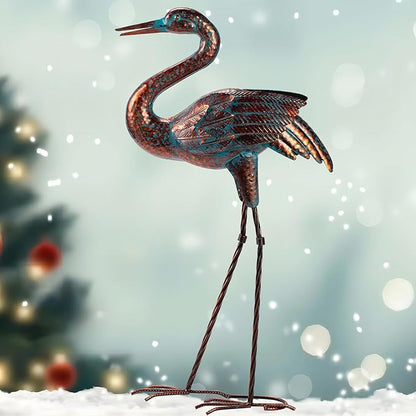 Natelf Garden Crane Statues for Outdoor Standing Patina Heron Decoy Yard Sculptures, Metal Bird Art Ornaments for Patio Lawn Pond Backyard Decorations