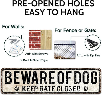 Retro Sign Tin Sign Beware of Dog Keep Gate Closed Aluminum Sign Outdoor Wall Decor Shed Garage Man Cave Kitchen 4X16 Inch