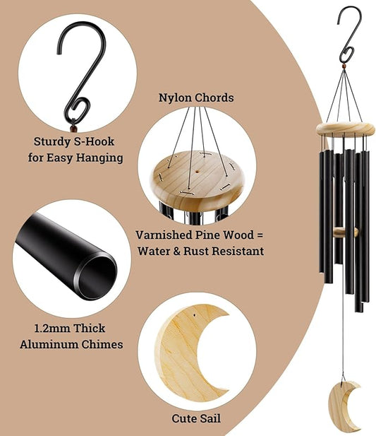 Wind Chimes for Outside - 32" Aluminum & Pine Wood Relaxing Windchimes Outdoors Unique - Large Wind Chime - Memorial Wind Chimes for Loss of Loved One - Memorial Windchimes in Memory of A Loved One