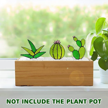 Tuitessine Succulent Plant Stained Glass Cactus Glass Decor (No Pot), Cacti Suncatcher Desk Windowsill Shelf Christmas Decor Plant Lover Gifts for Mom, Grandma, Teacher