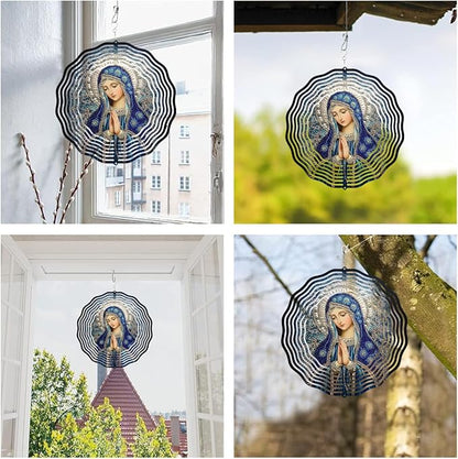 Virgin Mary Prayer Wind Spinner, Metal Wind Spinners Outdoor Indoor, Religious Virgin Mary Hanging Garden Decor for Outside, Stainless Wind Spinners for Yard and Garden 10 inch 3D (25.76X25 CM)