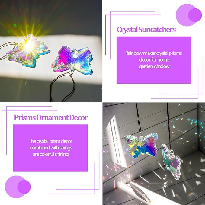 H&D HYALINE & DORA Set of 2 Crystal Butterfly Suncatcher 2.7" Crystal Sun Catchers Prisms Rainbow Maker for Windows Hanging Sun Catchers Indoor Window for Home Garden Wedding