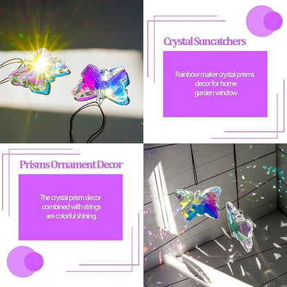 H&D HYALINE & DORA Set of 2 Crystal Butterfly Suncatcher 2.7" Crystal Sun Catchers Prisms Rainbow Maker for Windows Hanging Sun Catchers Indoor Window for Home Garden Wedding