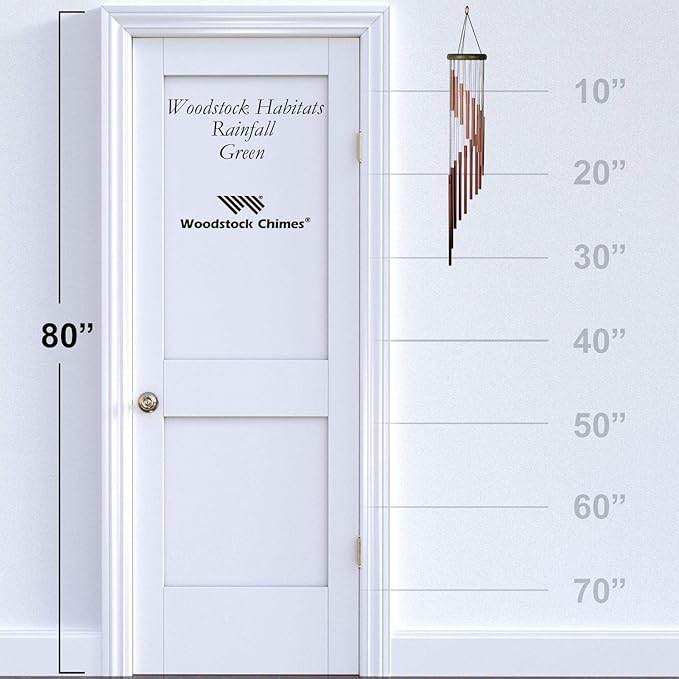 Woodstock Chimes Signature Collection, Woodstock Habitats Rainfall, Medium (31'') Green, Decor Designs Wind Chimes for Outdoor, Patio, Home or Garden Décor (HCRG)