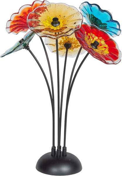 Dale Tiffany AS23099 Fiore Bloom Hand Blown Glass Flower Art Glass Sculpture with Metal Stand for Indoor Garden Patio Decoration, Multi Color, 6-Plate 26" Tall