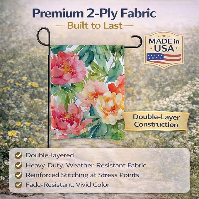 Caroline's Treasures Indiana Peonies in Watercolor Garden Flag Mailbox Flag Decorative Yard Flag Banner Outside Patio Artwork Yard Flower Beds, Garden Size, Multicolor