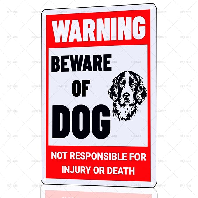 Beware of Dog Sign English Springer Metal Sign Warning Beware of Dog Signs for Fence Outdoor Farm Garden Gate Home Yard Decor 12x16 Inch