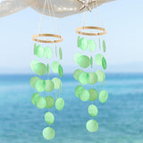 2 Pack Capiz Wind Chimes for Outside, Outdoor Seashell Hanging Beach Coast Ocean Home Decorative, Unique Natural Shell Waterfall Windchimes for Summer Patio, Great Memorial Sympathy Gift（Green）