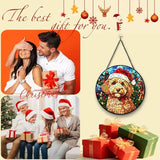 Stained Glass Window Hanging - 6.3 Inches Christmas Tree and A Dog Wearing a Xmas Hat Suncatcher for Garden Home Decor for Women Mon Grandma Friends
