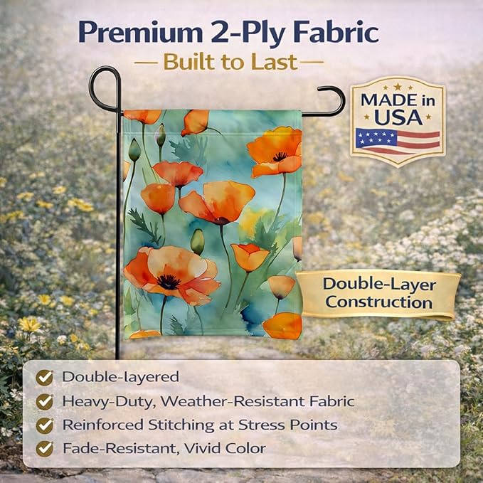 Caroline's Treasures California California Poppies in Watercolor Garden Flag Mailbox Flag Decorative Yard Flag Banner Outside Patio Artwork Yard Flower Beds, Garden Size, Multicolor