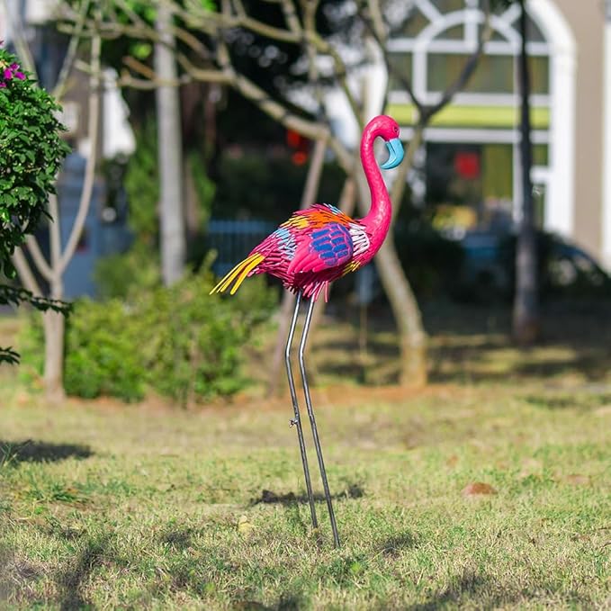 37" Flamingo Garden Statue,Metal Birds Garden Sculptures for Outside,Large Yard Art Outdoor Statue Lawn Ornaments for Home, Patio, Backyard Decor