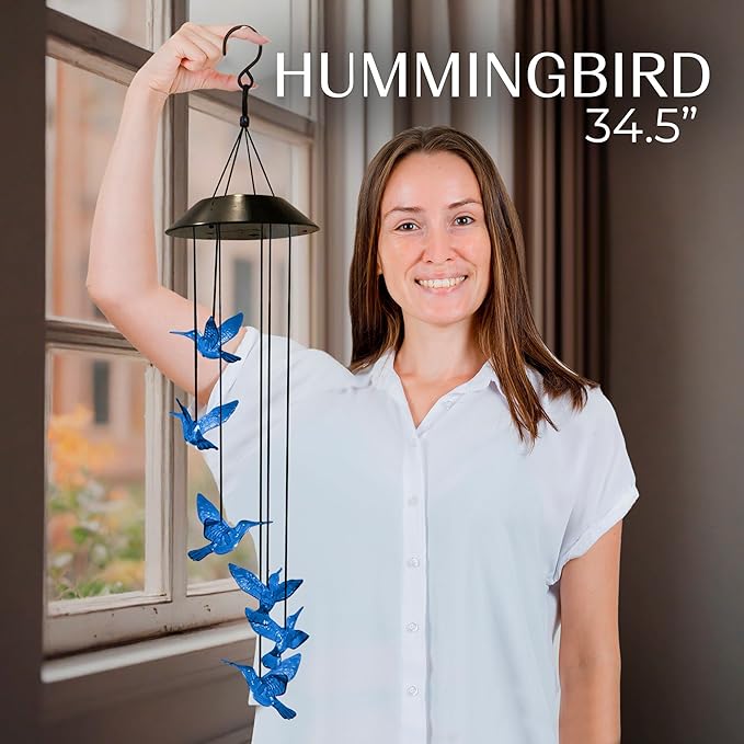 Upblend Outdoors Hummingbird Solar Wind Chimes for Outside – Color Changing LED Wind Chimes for Outside, Solar Chimes Outdoor Waterproof – Hummingbird, Blue