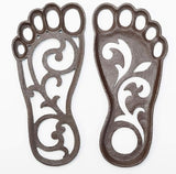 Sungmor Heavy Duty Cast Iron Stepping Mats for Front Door, 2PC 11.8 Inch Long Sturdy Metal Left & Right Footprint Stepping Stone, Retro Elegant Decorative Mat for Garden Lawn Panel Walkway Landscaping