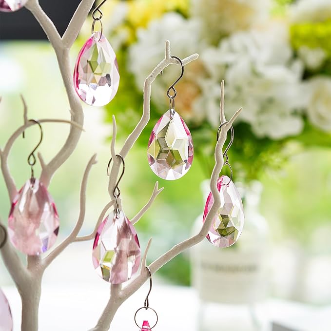 H&D HYALINE & DORA 10pcs Bauhinia Crystal Suncatcher Prisms Chandelier Beads Replacement 38mm Hanging Crystals Ornament Pendant for Window Wedding Party Decor,Pink