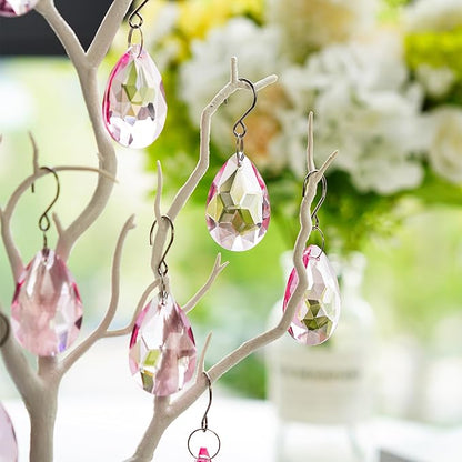 H&D HYALINE & DORA 10pcs Bauhinia Crystal Suncatcher Prisms Chandelier Beads Replacement 38mm Hanging Crystals Ornament Pendant for Window Wedding Party Decor,Pink