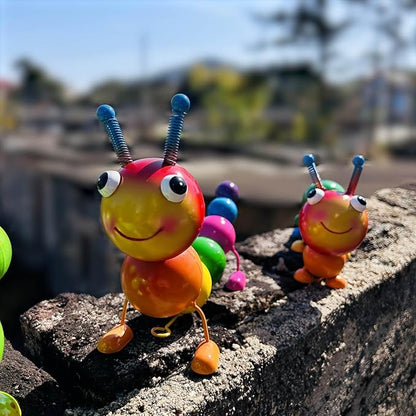 2 PackCute Caterpillar Metal Garden Statues Outdoor Art, Colorful Insect Lawn Ornaments for Backyard Patio Decorations, Funny Animal Yard Decor Gifts for Women Mom