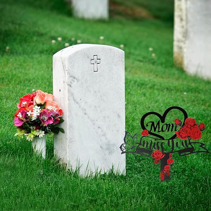 Memorial Plaques Stake Grave Decorations for Cemetery Metal Grave Plaque Markers Sympathy Waterproof Grave Stake Cemetery Decor for Mom Outdoors Garden Personalized