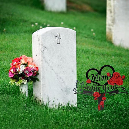 Memorial Plaques Stake Grave Decorations for Cemetery Metal Grave Plaque Markers Sympathy Waterproof Grave Stake Cemetery Decor for Mom Outdoors Garden Personalized