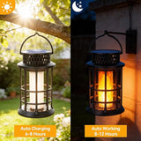 ELUTENG Solar Lantern Outdoor Waterproof Flickering Flame Hanging Lantern, 1200mAh Solar Torch Lights for Patio | Pathway | Yard | Outside Decor