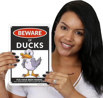 SmartSign Funny Beware Of Ducks Warning Sign - 10"x7", 40 mil Laminated Rust-free Aluminum - Metal Signs for Wall Decor, Outdoors, Patio, Gifts, Cafe - Ducks Theme, Made in USA