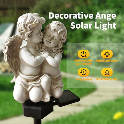 QH & Garden Angel Solar Garden Light - LED Waterproof Resin Light for Garden, Balcony, Yard, Lawn, Pathway, Walkway - Solar Powered Outdoor Decor, Memorial Gifts