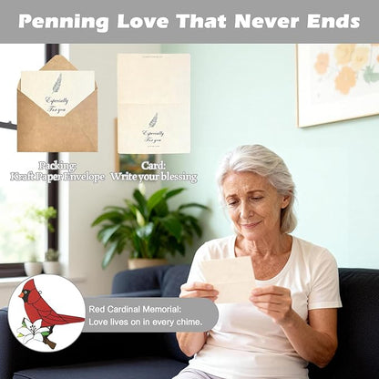 Cardinal Bird Sympathy Wind Chimes, Memorial Wind Chimes for Loss of Loved One Prime, Bereavement/Sympathy/Memorial Gift for Loss of Mother Father Husband Condolence (Silvery)