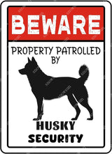 snowsun Vintage Metal Dog Signs Beware Property Patrolled By Husky Security Funny Tin Sign Wall Decor for Home Yard Garden Farm Street Outside 8×12 Inches