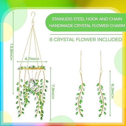 Suncalla 3 Pcs Crystal Suncatchers for Window Boho Decor Plant Sun Catchers Green Plants Artificial Hanging Wind Chime Sun Catchers with Chain Making Rainbow Indoor Outdoor Decor Plant Lover Gift