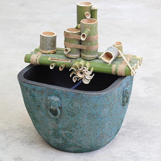 Water Features for The Garden Bird Bath Bamboo Fountain Bamboo Pipe Filtration and Pumping, Scenic Water Circulation System Water Feature Bamboo Raft Length 55cm, Creativi,