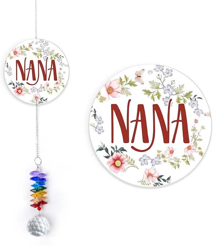 Aluminum Ornament Suncatcher - Nana - Christmas Mother's Day Birthday Gifts for Grandma, Mom - Unique Gift from Daughters, Granddaughters - Crystal Rainbow Maker - Window Hangings Home Decor