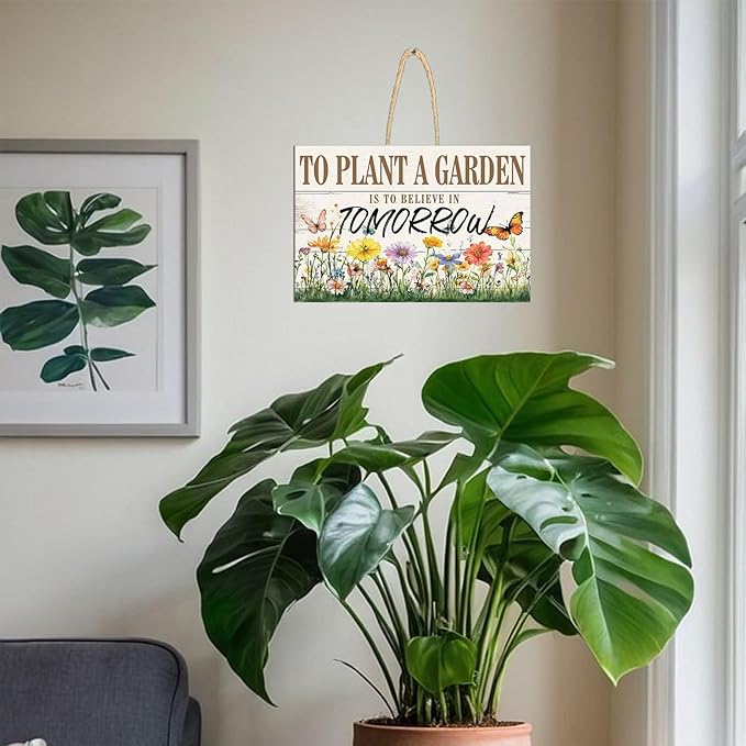 Vintage Gardening Sign Women's Garden Gift for Yard, Backyard, Patio & Porch Decor To Plant A Garden is To Believe Tomorrow Wooden Sign For Home Outdoor Yard Art Spring Signs For Outside 12×8inches