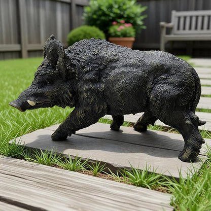 Large Wild Boar Garden Statue - 21.26" L x 12.2" H Faux Boar Sculpture, Realistic Resin Wildlife Figurine Ornament for Outdoor Decor, Yard Art Craft for Patio Lawn Porch