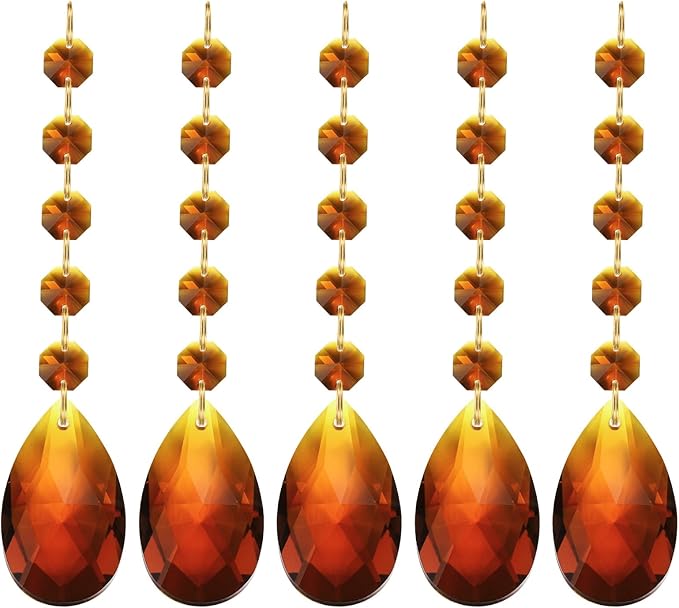 PATIKIL Teardrop Crystal Chandelier, 5 Pack 135mm Length Prisms Part Dark Amber