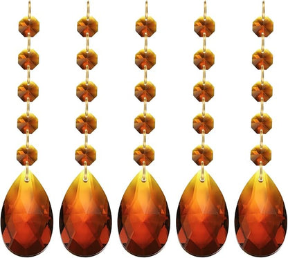 PATIKIL Teardrop Crystal Chandelier, 5 Pack 135mm Length Prisms Part Dark Amber