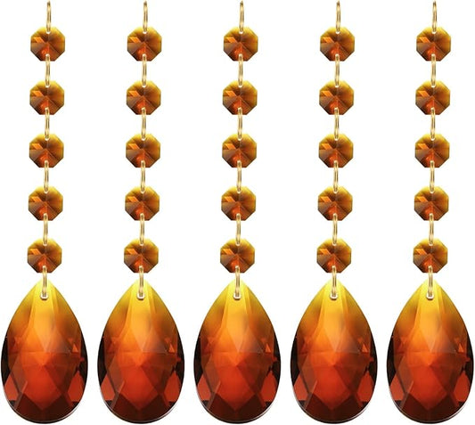 PATIKIL Teardrop Crystal Chandelier, 5 Pack 135mm Length Prisms Part Dark Amber