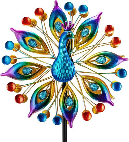 Peacock Outdoor Wind Spinner, 64 Inch Double Wind Sculpture,Waterproof Wind Sculptures & Spinners, Metal Windmill for Garden Yard Patio Decoration
