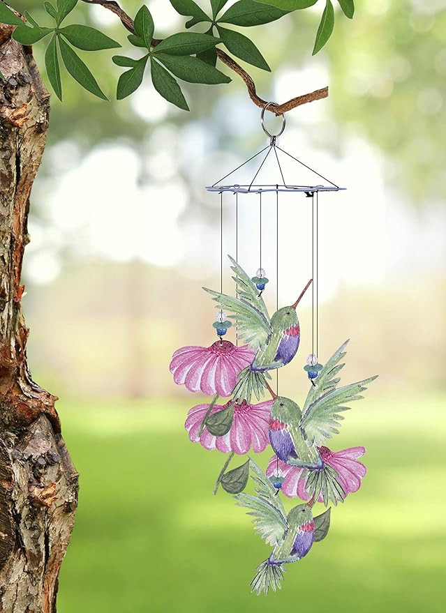 Sunset Vista Designs 93713 Painted Gardens-Handcrafted Wind Chime, Hummingbird, 15" x 6" x 6"