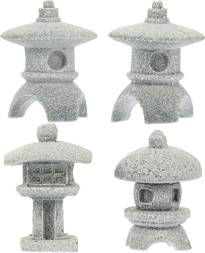BESPORTBLE Miniature Stone Lantern Pagoda Japanese Style Pagoda Lantern Statue Mini Zen Garden Accessories for Aquarium Patio Micro Landscape Yard Bonsai Decoration 4Pcs