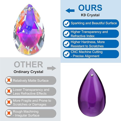 PATIKIL K9 Crystal Pendants Teardrop Beads, 10 Pack 38mm Prisms DIY Electroplating Purple