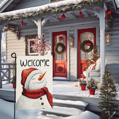 Snowman Winter Welcome Garden Flag 12x18 Inch Double Sided Snowman Holiday Burlap Yard Flags for Outside Small Flag for Outdoor Garden Decoration
