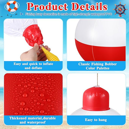 Jetec 6 Pcs 12 Inch Inflatable Fishing Bobber Balloons Decorations Outdoor Inflatable Red White Hanging Ornaments for Fishermen Birthday Party Yard Decoration Party Favors Supplies