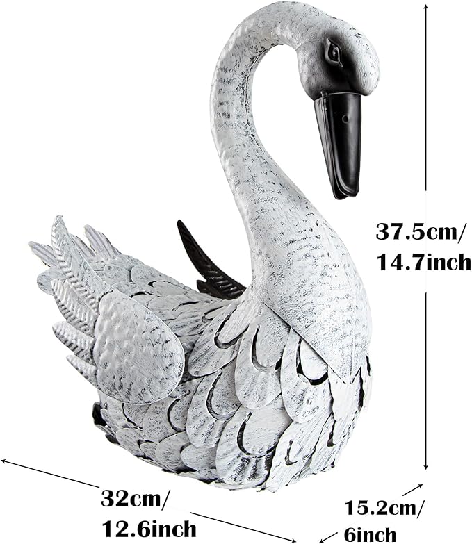 White Swan Garden Statue, Metal Goose Outdoor Decor for Yard Pool Patio Fountain Display