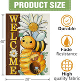 Dyrenson Welcome Spring Summer Bumble Bee 28 x 40 House Flag Double Sided, Daisy Flower Honeycomb Garden Yard Decorations, Farmhouse Honey Floral Burlap Outdoor Decor Decorative Large Flag