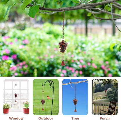 Pine Cone Bells Wind Chimes Metal Door Knob Hanger Soothing Chimes for Garden Porch Home Elegant Pinecone Outdoor Decorations Holiday Wall Ornament
