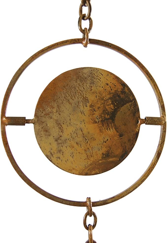BestNest Ancient Graffiti Circle Rain Chains, Flamed Copper Colored, Pack of 2 – 96" Iron Downspout Alternatives with Linked Circles & Discs, Decorative Copper Finish, Includes Gutter Clips