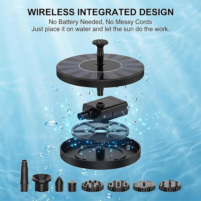 2026 New Solar Fountain for Bird Bath, Floating Mini Solar Water Fountain with 6 Nozzles for Garden, Pond, Pool, and Outdoor (1, 5.1in)