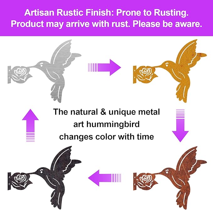 Rusty Metal Hummingbird, Metal Birds Yard Decor Metal Yard Art Garden Ornaments Rustic Outdoor Patio Yard Decor Garden Gift for Fence Toppers Backyard