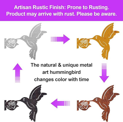 Rusty Metal Hummingbird, Metal Birds Yard Decor Metal Yard Art Garden Ornaments Rustic Outdoor Patio Yard Decor Garden Gift for Fence Toppers Backyard