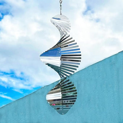 Hanging Wind Spinners,3D Spiral Highly Reflective Stainless Steel Metal Wind Spinner Outdoor Garden Decor,Bird Devices Deterrent to Scare Away Yard Birds 13.8in