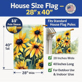 Caroline's Treasures Maryland Black-Eyed Susans in Watercolor House Flag Large Porch Sleeve Pole Decorative Outside Yard Banner Artwork Wall Hanging, Polyester, House Size, Multicolor